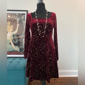 Allegra K Women's Christmas Stars Square Neck Vintage Velvet Mini Dress